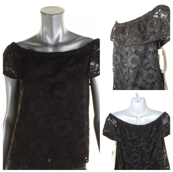Aqua Tops - Aqua Black Lace Off The Shoulder Top Sz. M